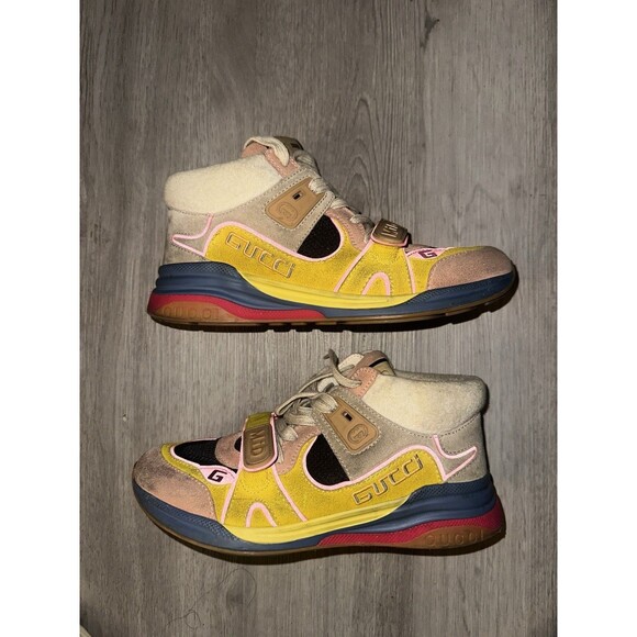 Men’s Gucci Ultrapace Mid Yellow Multi Size 6.5 Sneakers Leather - Picture 1 of 11